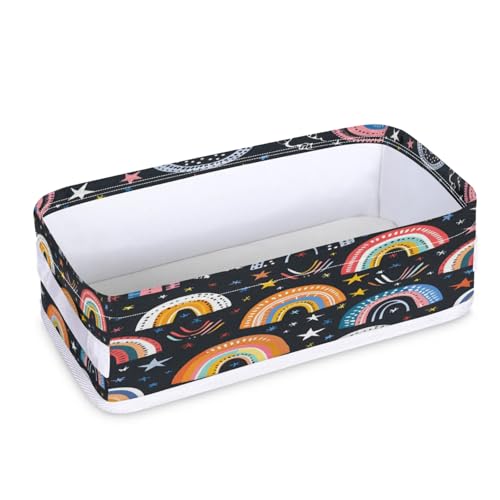 Tablerazzi Toilet Tank Topper Paper Basket with Handle, Boho Rainbow Bathroom Storage Basket for Organizing, Small Fabric Storage Bins for Bathroom Decor