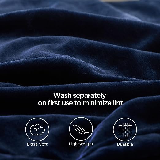 Image of Cotton Bolls Textiles Cozy Plush AC Blanket for Single Bed, Lightweight All Season Blanket, Ultra Soft Blanket for AC Room, Mild Winter, Can Be Used as Bedsheet in Winter, 90x90 Inches, Navy Blue
