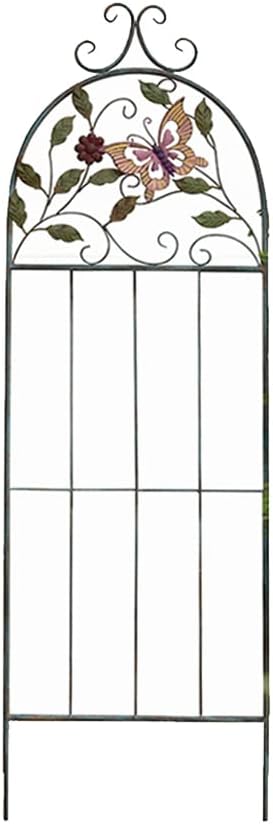 Green Leaf and Butterfly Trellis Garden Decor,Distressed Metal Trellis Climbing Plant Yard Stake (1)