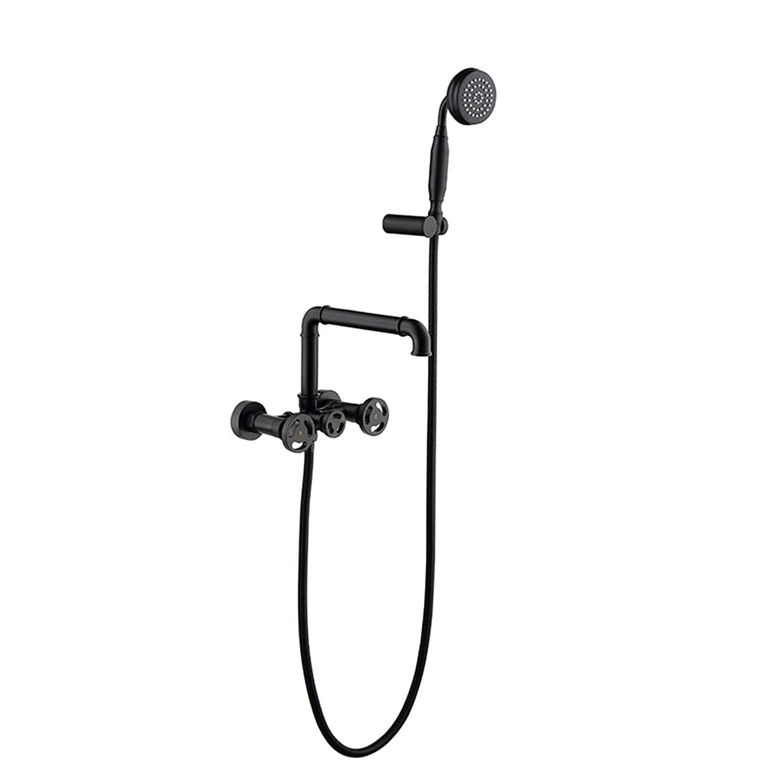 Robinet de baignoire mural noir mat style industriel en laiton durable LUNEZY