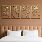 Eilopaa 4 Pack Gold Wall Art Décor for living room, Metal Minimalist Abstract Wall Décor bathroom, Single Line Woman's Body Shape Modern Wall Art, Size 17 X 11.8 inches