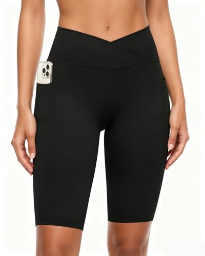 keriffe Womens 5"/10" Crossover Biker Shorts High Waisted Athletic Running Spandex Shorts Gym Yoga Workout - image 1