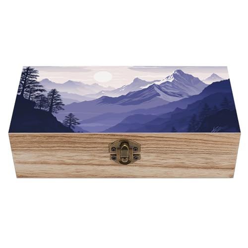 FekiLoot Silhouette of Mountains Boîte de rangement en bois avec couvercle à charnière - Boîte à souvenirs rustique pour travaux manuels, photos, cadeaux,...