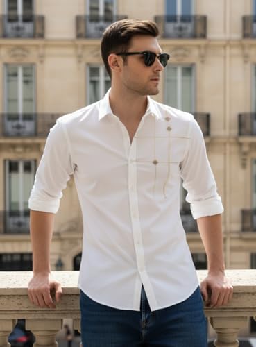 Image of IndoPrimo Men's Premium Satin Shirt for Party, Formal and Casual Wear - Stylish Designer Full Sleeve Shirt for Men