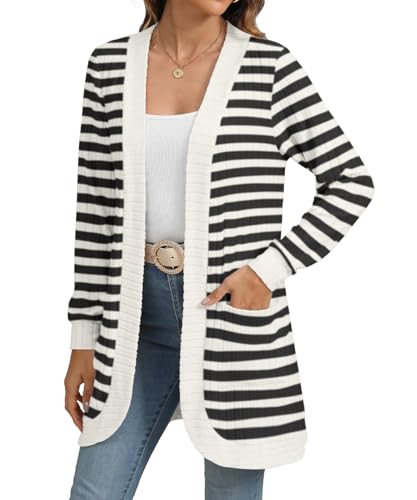 Image of YSYOKOW Cardigan Sweaters for Women Long Sleeve Open Front with Pockets | Long Cardigans for Women Lightweight Soft Casual Dressy Loose Fit Cardigan Sweater with Pockets for Work and Office