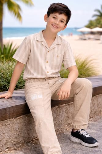 Image of Boys Cargo Pants, Kids Cargo Jeans with Pockets, Adjustable Waist, Stretch Denim Casual Pants for Boys