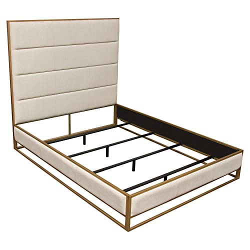 Empire Queen Bed In Sand Fabric With Hand Brushed Gold Metal Frame By Diamond Sofa #TOP4