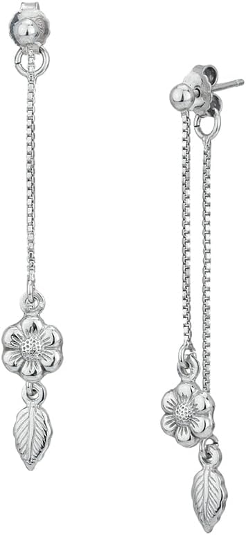 Vanbelle Sterling Silver Jewelry - Rhodium Plated with 925 Stamp - Dangling Front & Back Flower-Leaf Earring - Elegant Beautifully Handcrafted for Women