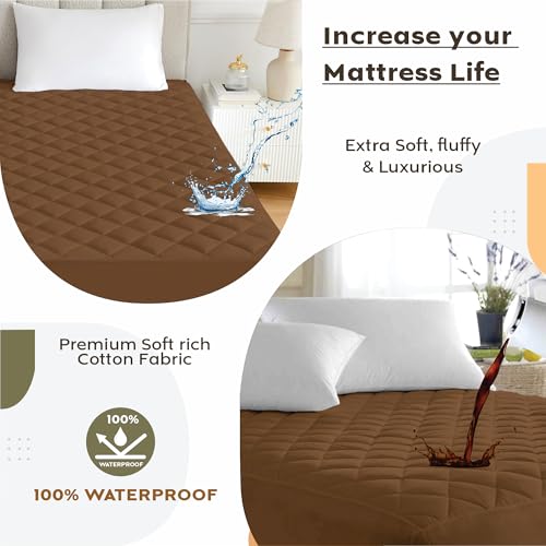 Image of Ayka 100% Waterproof Cotton Quilted Mattress Protector King Size Breathable Hypoallergenic Noiseless Ultra Soft Fitted Bed Protector 72x72 inch Mattress /Bed Cover (King 72x72 inch | 6x6 ft, Brown)