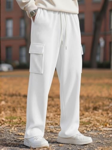 Image of Men's Ribbed Casual Cargo Pants | Stretchable & Comfortable Lower | Elastic Waist Drawstring | Relaxed Fit Stretchable & Comfortable Textured Fabric Cargo Pant for Men