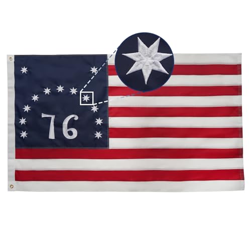 Frunke Betsy Ross 76 Flag 3x5 ft Embroidered 1776 Bennington 250th Anniversary Flags Heavy Duty 1776 Historical American Flag for Outside with 2 Brass Grommets 4th of July Memorial Day