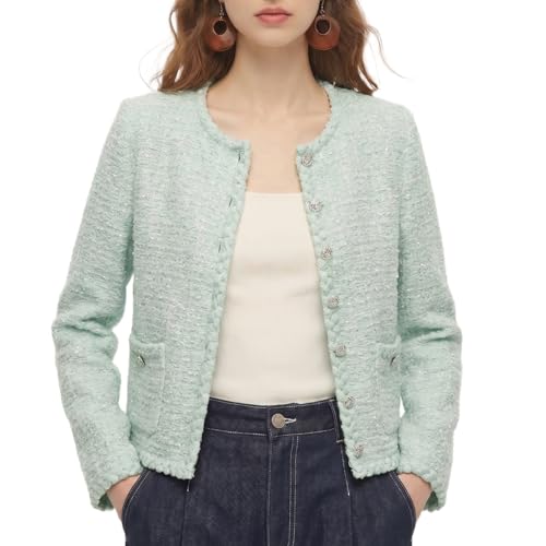 Image of GOELIA Women Wool Blend Lightweight Cardigan Sweaters 2026 Spring Business Casual Solid Long Sleeve Knitted Cardigan Top