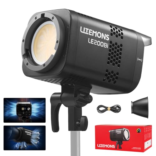 Image of Godox Litemons LE200Bi 220W COB LED Video Light, Professional Bowens Mount Continuous Lighting CRI/TLCI 98+ 57700 Lux@1m APP DMX Control Ultra Quiet Godox Luz Continua (LE200Bi black)