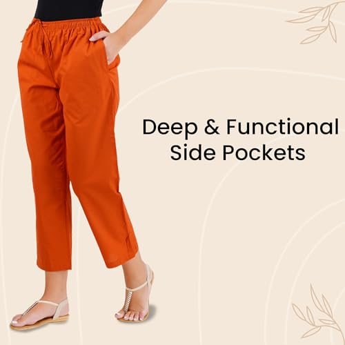 Image of Happy Bunny Parallel Pants for Women 100% Cotton Ankle Length Trousers Regular Fit with Elastic Drawstring Stylish & Pockets Casual Formal Wear for Office & Home