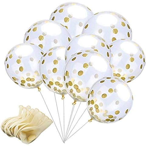 AMEITECH Gold Confetti Balloons, 12 Inches Clear Latex Party Balloons With Golden Paper Confetti Dots For Birthday, Wedding or Party Decorations (15 Pieces) (Gold Balloons) Cover