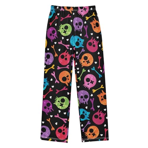 ZZXXB Colorful Print Skull Boys Long Pants Soft Trousers Elastic Waist Kids Lounge Bottoms with Pockets S-XL