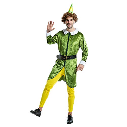 AERO ARMOR Christmas Wig Elf Costume Men Green Fancy Halloween Costume Outfit Suit