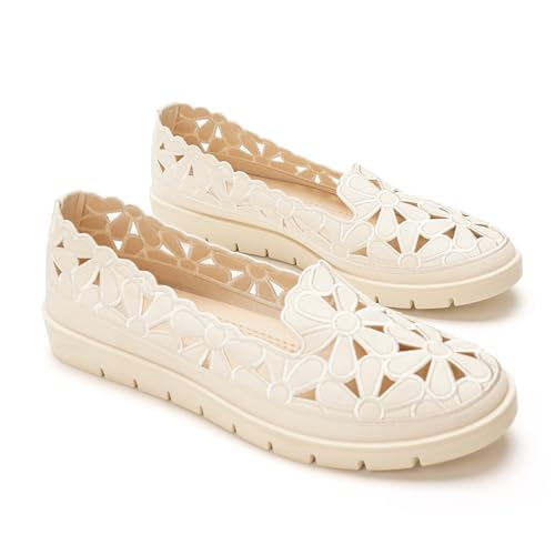 GLAMORA Bailarinas Mujer Caladas Diseño Floral Zapatos Planos Plataforma Ligera Suela Flexible Antideslizante Plantilla Blanda Cómodas Transpirables Calzado Verano beige 38