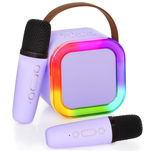 Karaoke Machine for Kids Adults Karaoke Toys Gifts for Girls Boys Portable Bluetooth Speaker with Wireless Microphone Birthday Gifts for Girls Boys Ages 4 5 6 7 8 9 10 12+ Years Old(Purple)