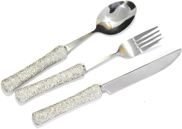 Miniatura 4 de Juego de utensilios culinarios deslumbrantes con diamantes de imitación brillantes para oficina, almuerzo y viajes (3, plateado)