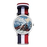 Orologio da polso vintage con treno a vapore personalizzato al quarzo con numeri arabi con cinturino regolabile per uomo donna
