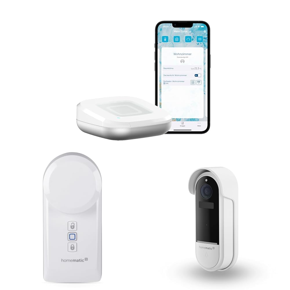 Homematic IP Access Point 2 + Türschlossantrieb + Video-Türklingel, weiß, Smart Home, elektronisches Türschloss nachrüstbar ohne Umbau, Besuch sehen und Tür öffnen per App, Alexa, Google Home