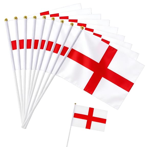 10Pcs Small England Flags on Sticks for Fifa World Cup Football 2026 Decoration, 14X21cm Mini St George's Flag, Hand Waving Flag for St. George's Day Rugby Football Sport Party Decorations — image 1