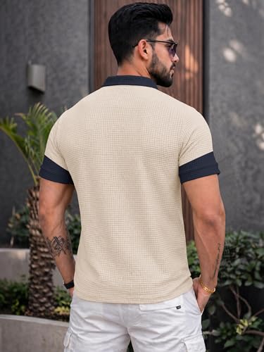 Image of EYEBOGLER Premium Textured Self-Design Half Sleeve Collar Polo T-Shirt for Men || Packs Also Available