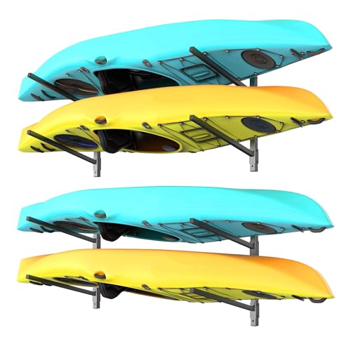 WALMANN Heavy Duty Wall Mounted Kayak Storage Rack for Garage, Indoor Adjustable Kayak Hangers for Wall, Holds Up to 220 lbs(4-Tier)