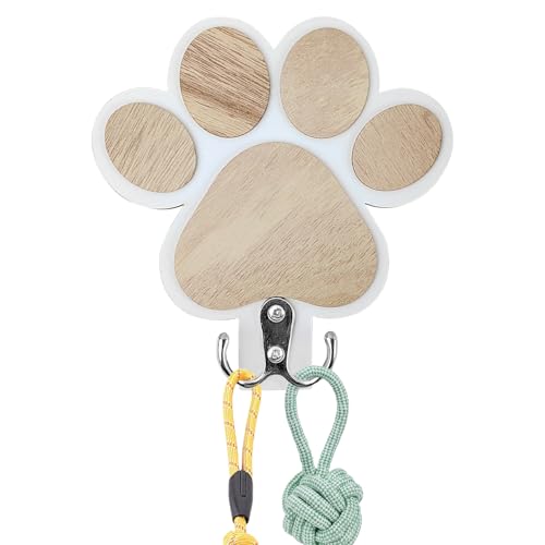 Geentargetel Hunde Garderobe mit Haken, Hundeleinengestell Schlüsselhalter Holz, Hundeleinenhalter Wand mit Hunde Und Pfotenabdrücken für Hundezubehör & Halsband (Weiß)