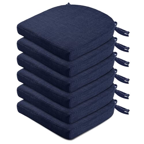Image of Wellsin Chair Cushions for Dining Chairs 6 Pack - Kitchen Chair Cushions with Ties and Non-Slip Backing - Dining Chair Pads 16 inchX16 inchX2 inch, Navy