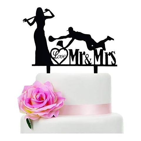 Jimhamhug Baseball Wedding Cake Topper, Black Acrylic Mr & Mrs Baseball Couple Cake Topper for Wedding/Bridal Shower/Engagement Party Decorations Cover