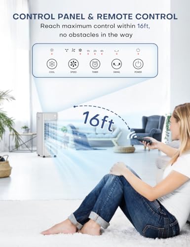 Image of 3-IN-1 Windowless Air Conditioner w /Double Tanks, Smart Timer, 3 Ice Packs, 60W Evaporative Air Cooler, 70 Oscillation, 3-Speed 25-INCH Swamp Cooler Air Conditioner Portable for Room, Gray