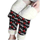 EMATOP Weihnachten Leggings Damen Baumwolle Warme Strumpfhosen Thermo Gefütterte Thermohose High Waist Elastischer Jogginghose mit Rot Kariert Schneeflocken Druck Sporthose Outdoor Laufhosen