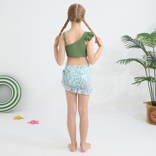 Girls Swimsuit Bikini Set 3 Piece Ruffle Adjustable Strap Kids Bathing Suit with Cover Up Skirt 7-14T3
