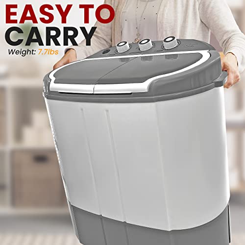 Pyle Portable Washing Machine - Twin Tub 11Lbs Capacity, Compact Mini Laundry Washer (7.7 Lbs) & Spinner (3.3 Lbs) with Timer Control - Perfect for Home, Apartment, Camping, RVs and Dorms (Grey) by Pyle - Image 8