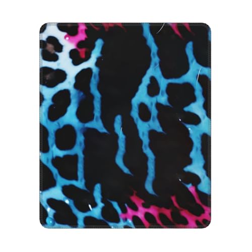 Tapis de souris lavable avec base en caoutchouc antidérapant Motif léopard Bleu et rose 25 x 30 cm