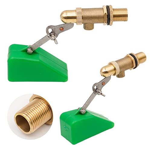 Svauoumu 1/2 Float Valve, 2 Pcs Automatic Brass Float Ball Valve with Adjustable Arm, Automatic Fill Float Ball Valve for Cattle and Sheep Livestock Drinking Trough Float Valve, Green