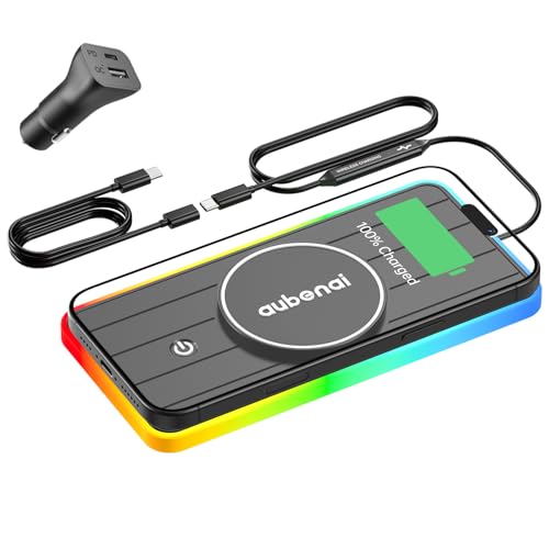 Magnetic Wireless Car Charger Pad, Aubenai 15W RGB Fast Wireless Charging Pad Non Slip Charging Mat...