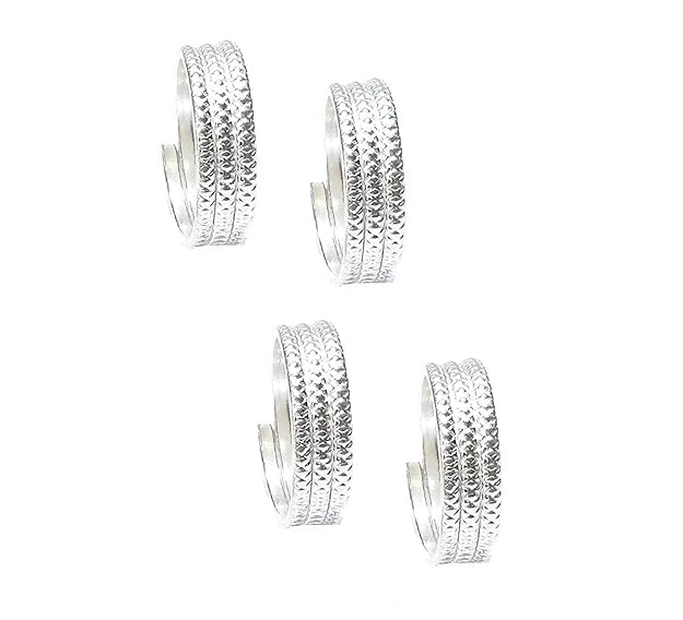 Toe Ring Sterling Silver Abstract Pattern Design Toe Ring Adjustable Jewelry for Women. Set of 2 Pairs Toerings. (016-2PAIRS)