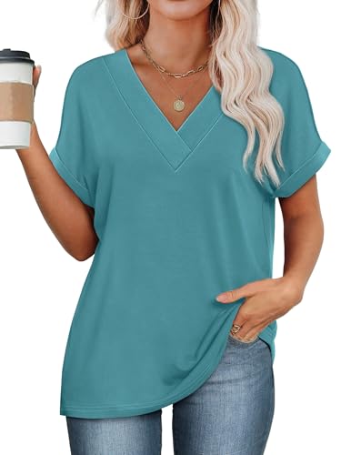 Image of WIHOLL Womens Summer Tops Short Dolman Sleeve Shirts 2026 Fashion V Neck Outfits Clothes