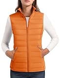 MAGCOMSEN Quilted Pufer Vest Women Lightweight Sleeveless Stand Collar Padded Jacket Zip Up 4 Pockets Winter Outerwear Vests Orange L
