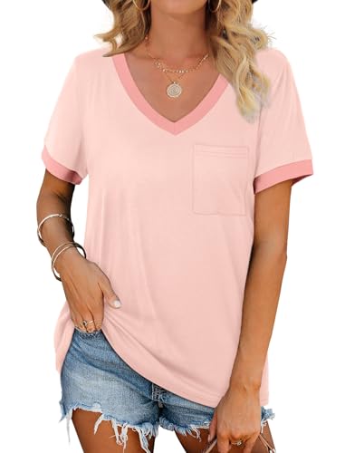 Womens T Shirts Casual V Neck Short Sleeve Tops to Wear with Skirts Summer L