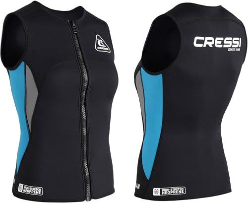CRESSI Guardian Lady Neoprene Zipper Vest Black/Aquamarine 2mm M/3 - Chaleco de Neopreno de 2 mm, para Natación, Snorkel, Sup, Surf, Kayak y otros Deportes Acuáticos, Negro/Aguamarina, M/3, Mujer