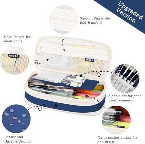 Image of Big Capacity Pencil Cases with Compartments Pencil Pouch Aesthetic for Kids Teen Students, Expendable Stationery Organizer Pen Bag for College School Office