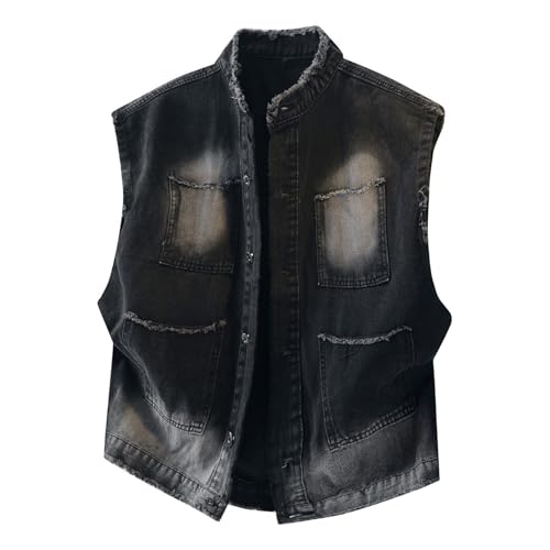 Chaleco vaquero con cuello alto y efecto desgastado sin mangas elegante