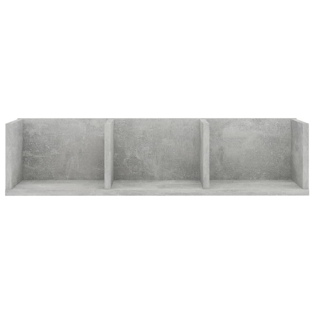 CD-Wandregal Betongrau 75x18x18 cm aus Holzwerkstoff mit DREI offenen Fächern für CDs DVDs Schallplatten und Zubehör Stauraum Lösung Aufbewahrungsschrank robust langlebig