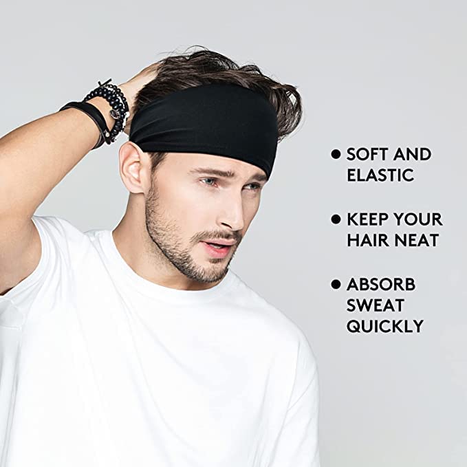 BISMAADH Polyester Sports Headband Athletic Mens Sweatband Head Band For Men, Unisex Stretchy Moisture Wicking Hairband Gym, Running, Basketball, Football (Black, White, Green,Dark Grey, Blue) - Image 3 thumbnail