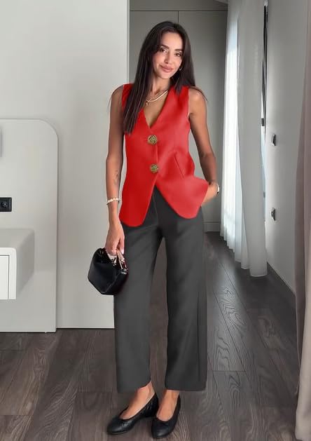 Cicy Bell Womens Summer V Neck Vest Tops Button up Sleeveless Casual Waistcoat Business Fitted Blazer vest - Image 6