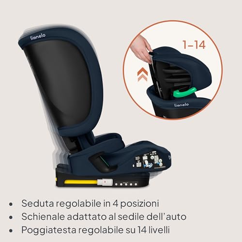 Lionelo Seggiolino Auto Pieghevole Orin I-SIZE Con Isofix Per Bambini 3,5-12 Anni, Reclinabile 4 Posizioni, Poggiatesta 14 Posizioni, Sfoderabile Lavabile, Borsa E Portabicchiere, I-Size 100-150 Cm - 4